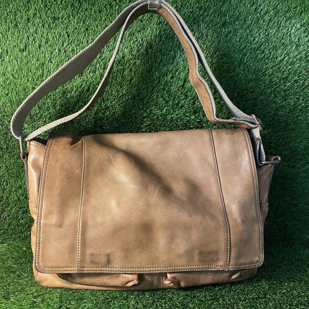 Fossil x JR leather Collab Oak‎ Tanned Messenger Bag Houndstooth Lined Large